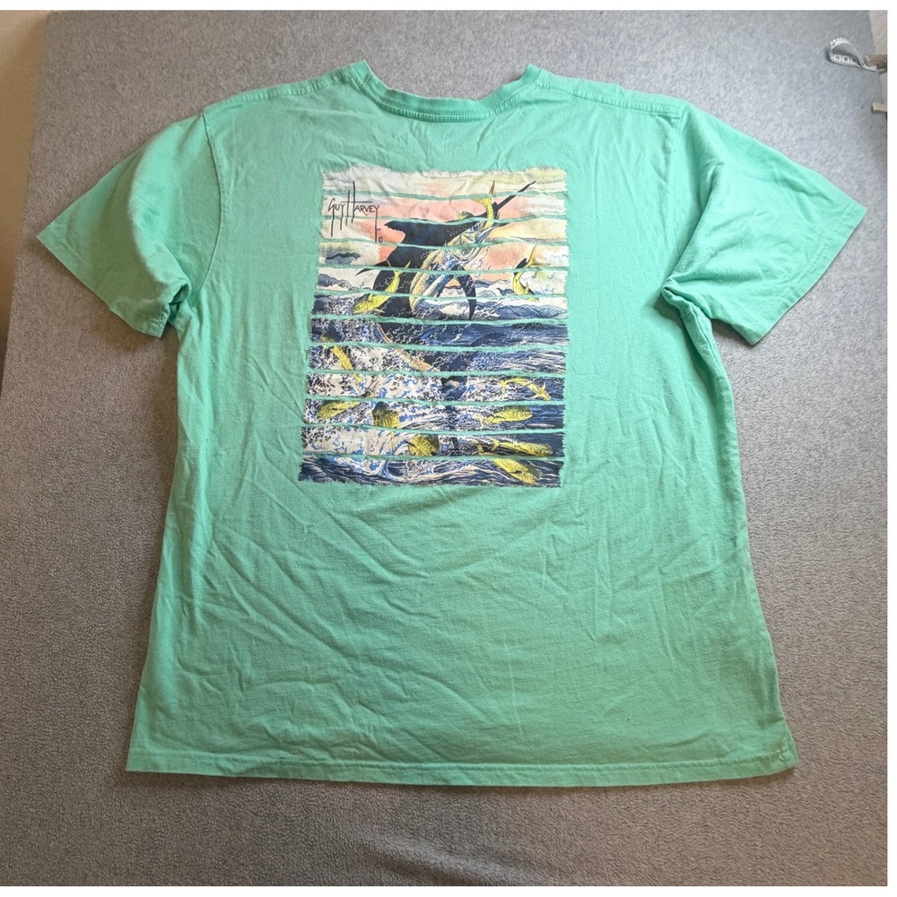 Guy Harvey Mens XXL Seafoam Green Marlin Graphic Pocket T-Shirt Short Sleeve Tee